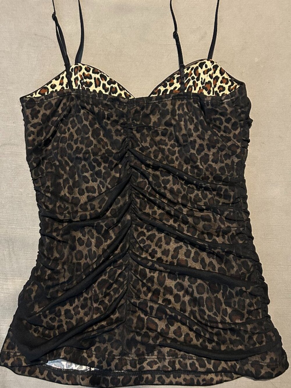 XOXO Vintage Boho Leopard Print Ruched Mesh Cami Tank Top Size M - Picture 3 of 4